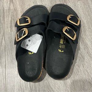 Birks big Buckle gold  Black cork Sandals